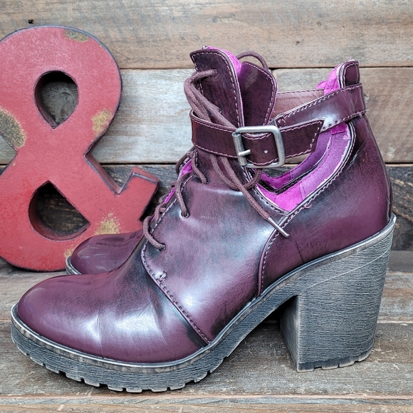 London Rebel Shoes - London Rebel Darius Purple Lace Up Moto Boots